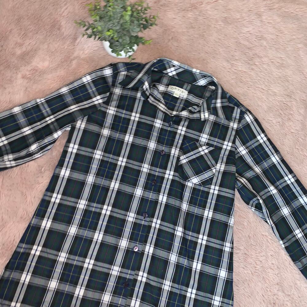 Orvis Women's Dark Green Plaid Button-Up Long-Sleeve Collar Shirt Size: 4